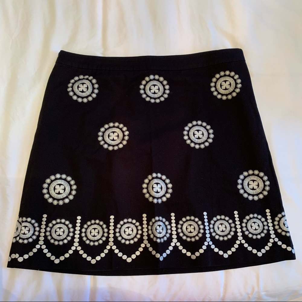Boden Black A-Line Skirt with White Beaded Medallions